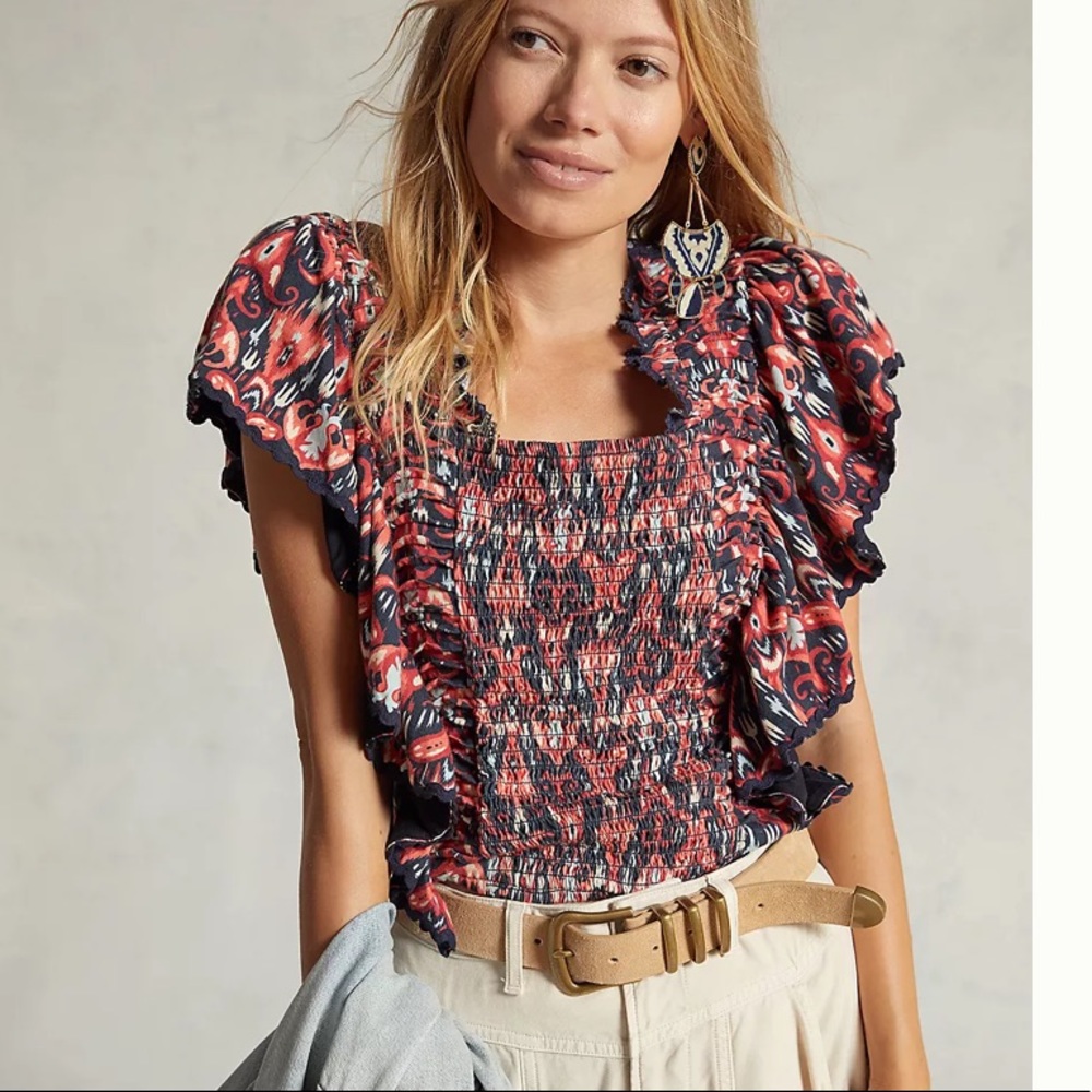 Anthropologie Let Me Be Smocked Crop Top